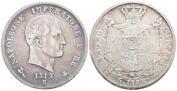 BOLOGNA. REGNO D'ITALIA. Napoleone I (1805-1814). 5 lire 1812 II tipo. Ag; 24,64gr; Gig.111; Raro; BB