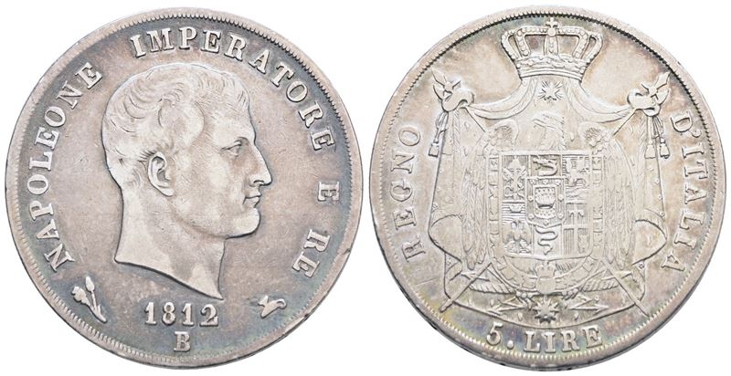 Bologna. Regno D'italia. Napoleone i (1805-1814). 5 Lire 1812 II Tipo. Ag; 24,64gr; Gig.111; Raro...