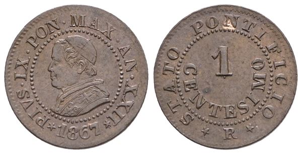 STATO PONTIFICIO. ROMA. Pio IX (1846-1870). 1 centesimo 1867. Cu. SPL