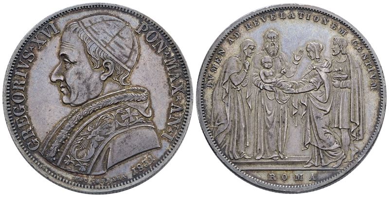 Stato Pontificio. Roma. Gregorio XVI (1831-1846). Scudo 1831 Ag; 26,40gr; Bb/spl, Patina di Antic...