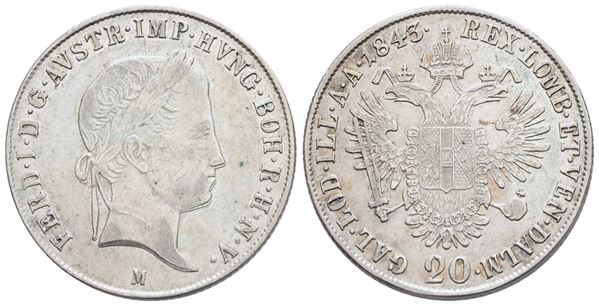 MILANO. REGNO LOMBARDO VENETO. Ferdinando I (1835-1848). 20 kreuzer 1843. Ag; 6,60gr; Gig.126; BB/SPL