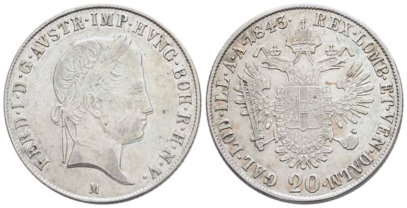 Milano. Regno Lombardo Veneto. Ferdinando i (1835-1848). 20 Kreuzer 1843. Ag; 6,60gr; Gig.126; Bb...