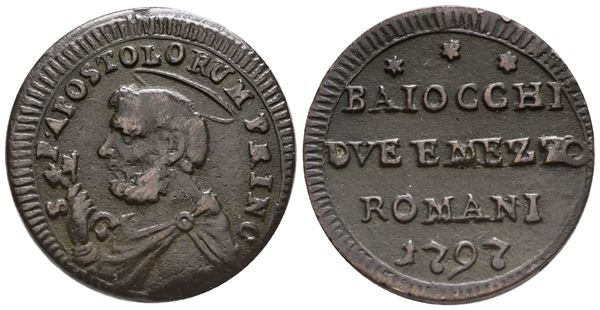 STATO PONTIFICIO. ROMA. Pio VI (1775-1799). Sanpietrino da 2 1/2 baiocchi 1797. Munt.99a; Cu; 11,66gr. BB