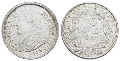 Stato Pontificio. Roma. Pio IX (1846-1870). 10 Soldi 1868 Anno XXIII, Bordo Largo. Ag; 2,50gr; Gi...