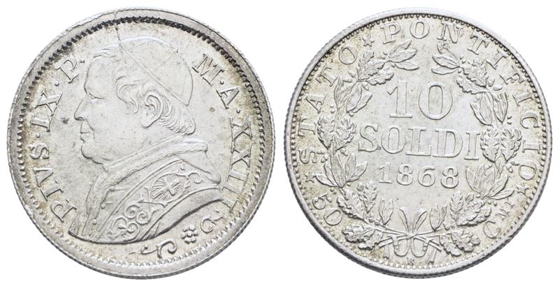 Stato Pontificio. Roma. Pio IX (1846-1870). 10 Soldi 1868 Anno XXIII, Bordo Largo. Ag; 2,50gr; Gi...