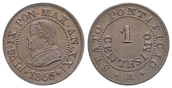 STATO PONTIFICIO. ROMA. Pio IX (1846-1870). 1 centesimo 1866. Cu. 1gr. qFDC