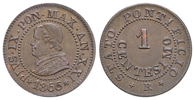 Stato Pontificio. Roma. Pio IX (1846-1870). 1 Centesimo 1866. Cu. 1gr. Qfdc