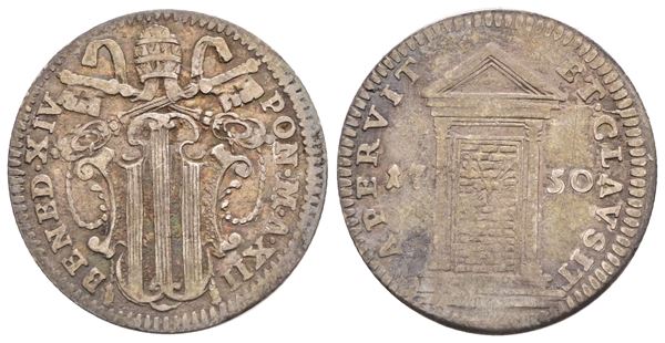 STATO PONTIFICIO. ROMA. Benedetto XIV (1740-1758). Grosso 1750 giubilare. Ag; 1,25gr; BB