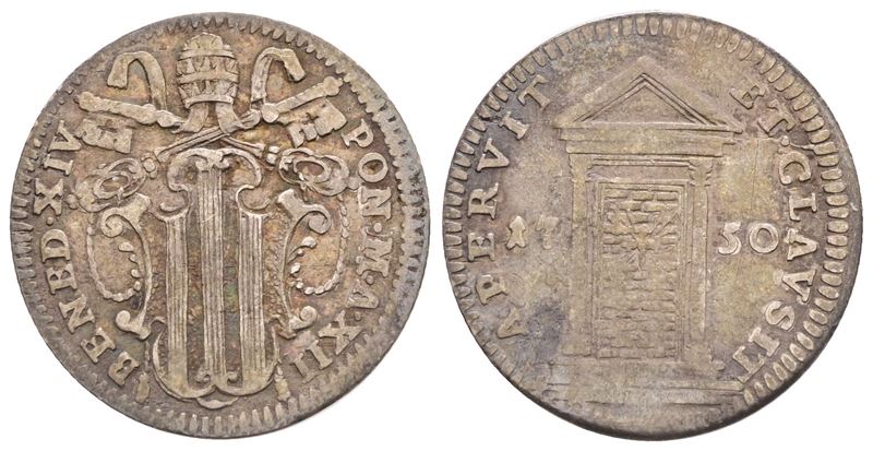 Stato Pontificio. Roma. Benedetto XIV (1740-1758). Grosso 1750 Giubilare. Ag; 1,25gr; Bb