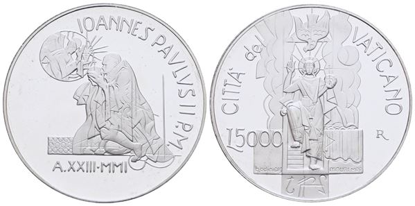 VATICANO. Giovanni Paolo II (1978-2005). 5000 lire 2001. Ag. PROOF. in confezione originale