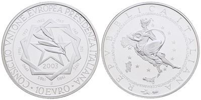 Repubblica Italiana. (emissioni in Euro). 10 Euro 2003 - Ue. Ag. Proof
