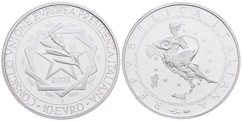 Repubblica Italiana. (emissioni in Euro). 10 Euro 2003 - Ue. Ag. Proof
