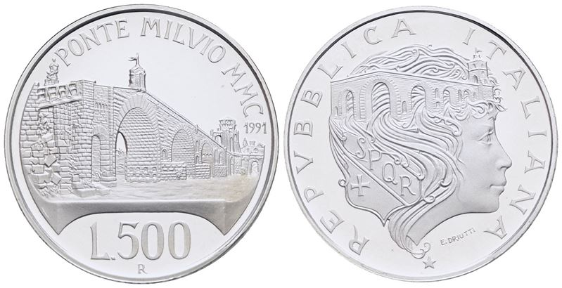 Repubblica Italiana. (emissioni in Lire) (1946-2001). 500 Lire 1991 Ponte Milvio. Ag. Proof. in A...