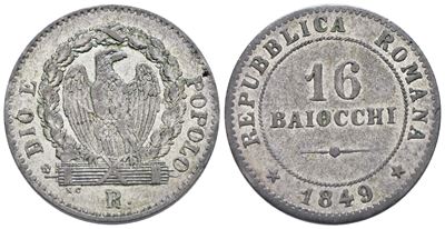 Repubblica Romana. Roma. 16 Baiocchi 1849. Mi; 8,20gr; Bb+