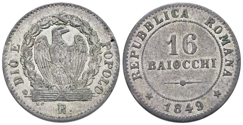 Repubblica Romana. Roma. 16 Baiocchi 1849. Mi; 8,20gr; Bb+