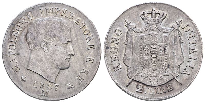 Milano. Regno D'italia. Napoleone i (1805-1814). 2 Lire 1807 "data con Cifre Spaziate". Ag; 10gr;...
