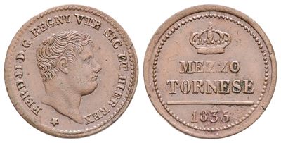 Napoli. Regno delle Due Sicilie. Ferdinando II di Borbone (1830-1859). 1/2 Tornese 1835. Cu; Gig....