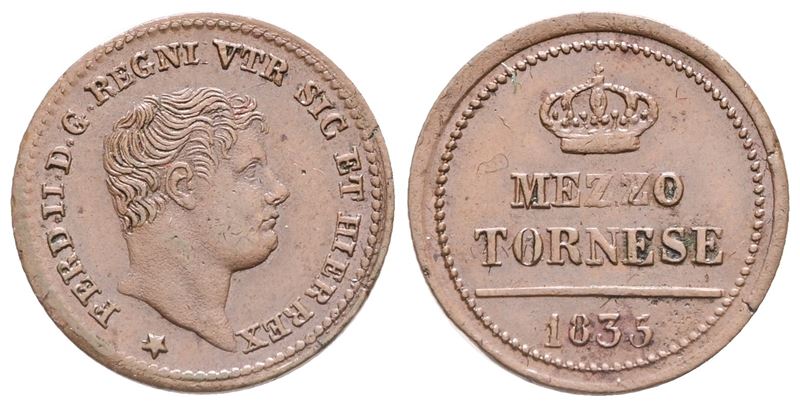 Napoli. Regno delle Due Sicilie. Ferdinando II di Borbone (1830-1859). 1/2 Tornese 1835. Cu; Gig....