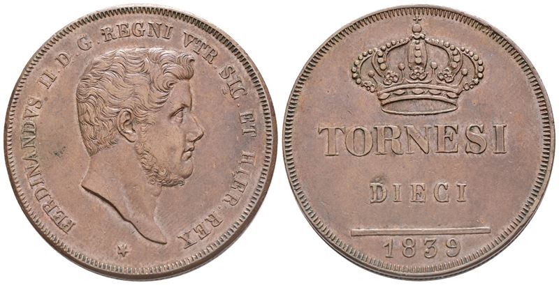 Napoli. Regno delle Due Sicilie. Ferdinando II di Borbone (1830-1859). 10 Tornesi 1839. Cu; Gig. ...
