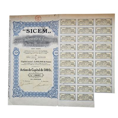 Scripofilia. Belgio. Sicem Elettromeccanica 1925. Obbligazioni N.5642.