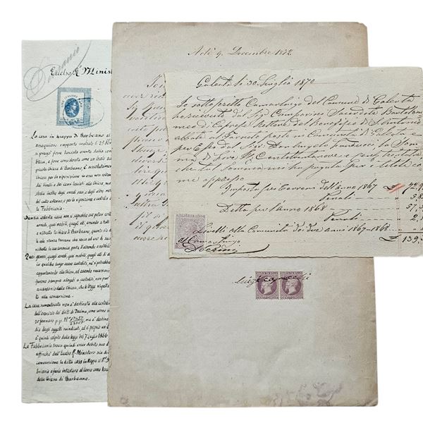 FILATELIA. Regno d'Italia. Insieme di 3 lettere affrancate 1870-1872.