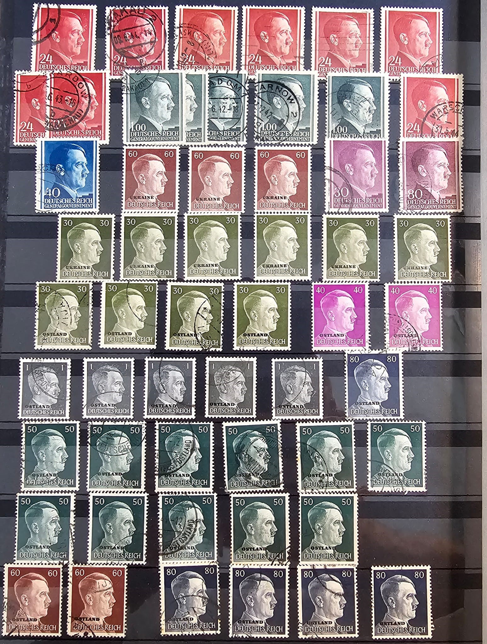Filatelia - Germania III Reich. Interessante Lotto di Numerosi Francobolli in 16 Pagine. in Album...