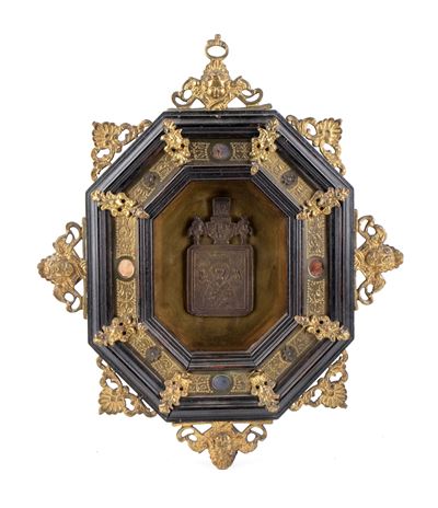 Icona con cornice, Fusione in bronzo raffigurante San Nicola di Mira, XIX secolo