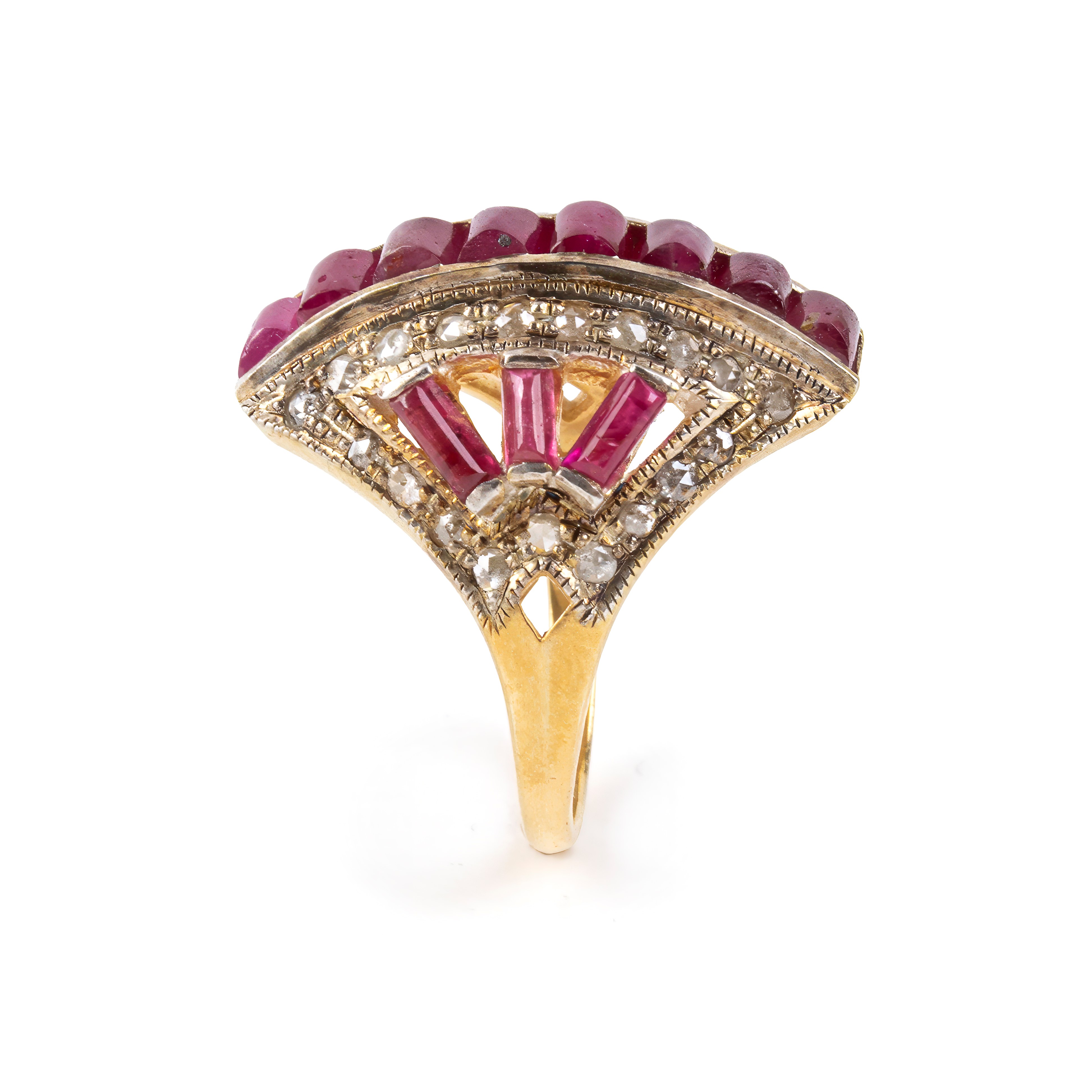 Anello geometrico in argento 925 con rubini e diamanti