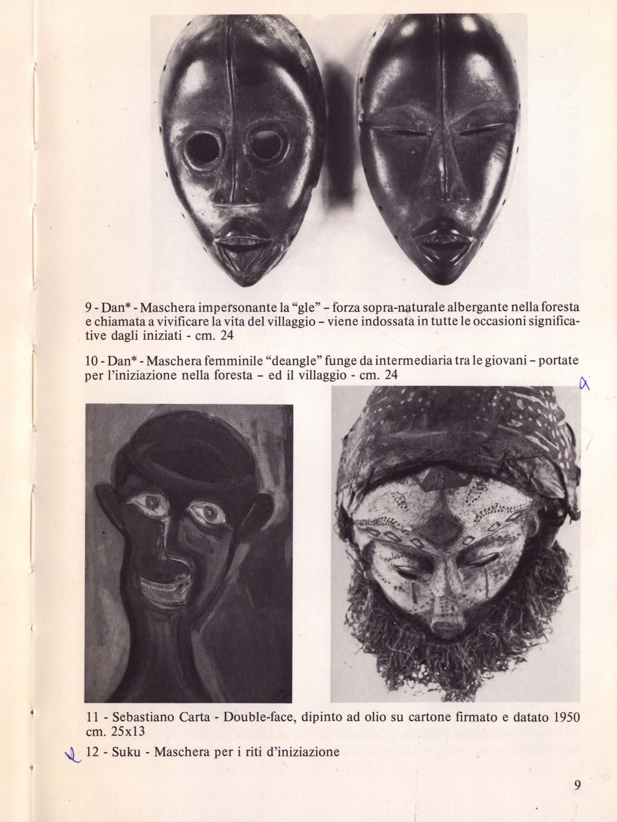 Maschera per riti di iniziazione della tribù Suku, legno dipinto, stoffa e fibra vegetale, Africa...