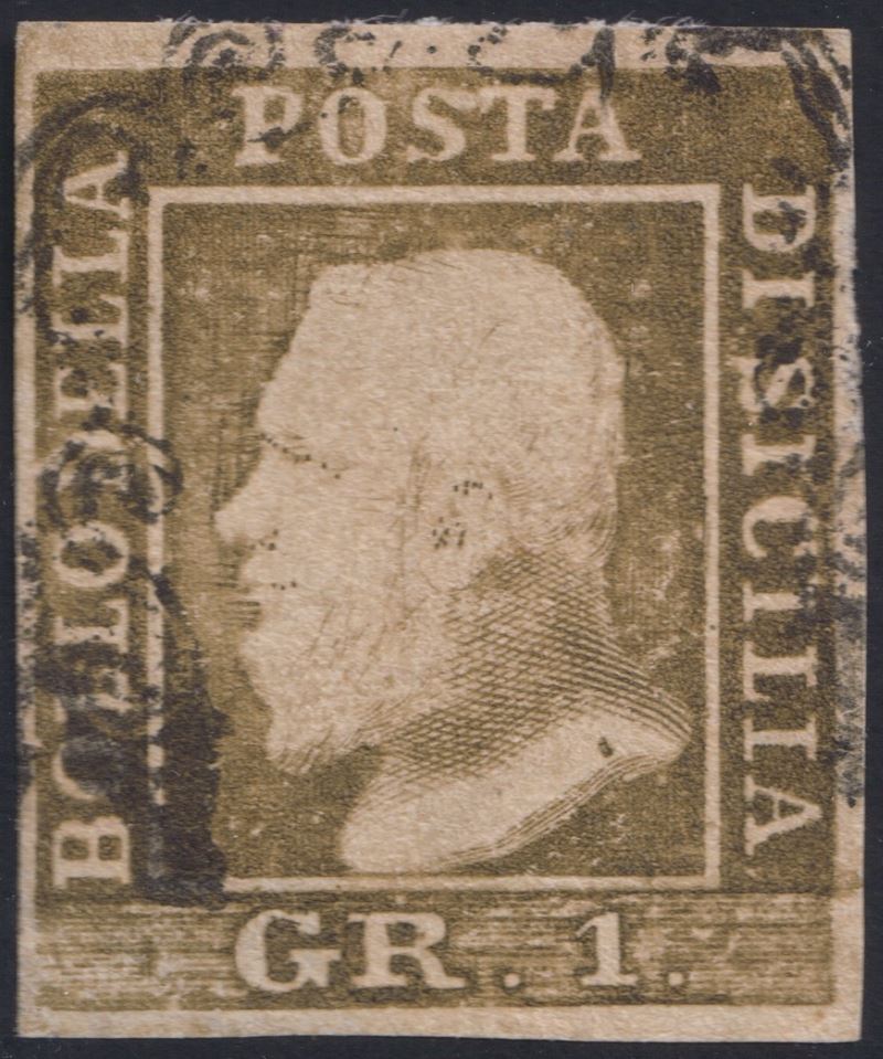 Francobollo, Sicilia 1 gr. bruno olivastro (III tav., II stato), RITOCCO 78
