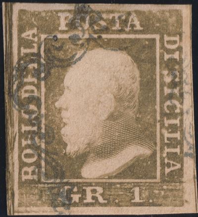 Alberto Diena, Sicilia – 1gr bruno olivastro, I tavola, II stato (ritocco), n. 3d