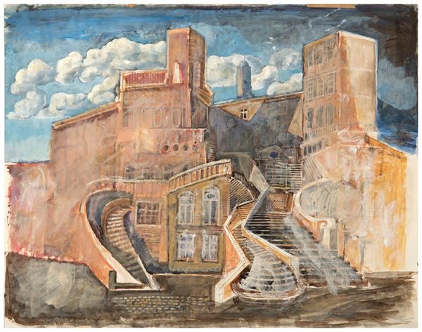 BENGT KRISTENSON : Scalinata  (1957)  - Gouache e tempera su carta - Asta ARTE DELL'800, MODERNA E CONTEMPORANEA. II Parte - Arte del Dopoguerra e Contemporanea: dipinti e sculture - Bertolami Fine Art - Casa d'Aste