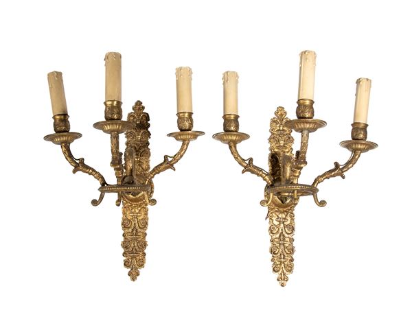 Pair of bronze wall sconces