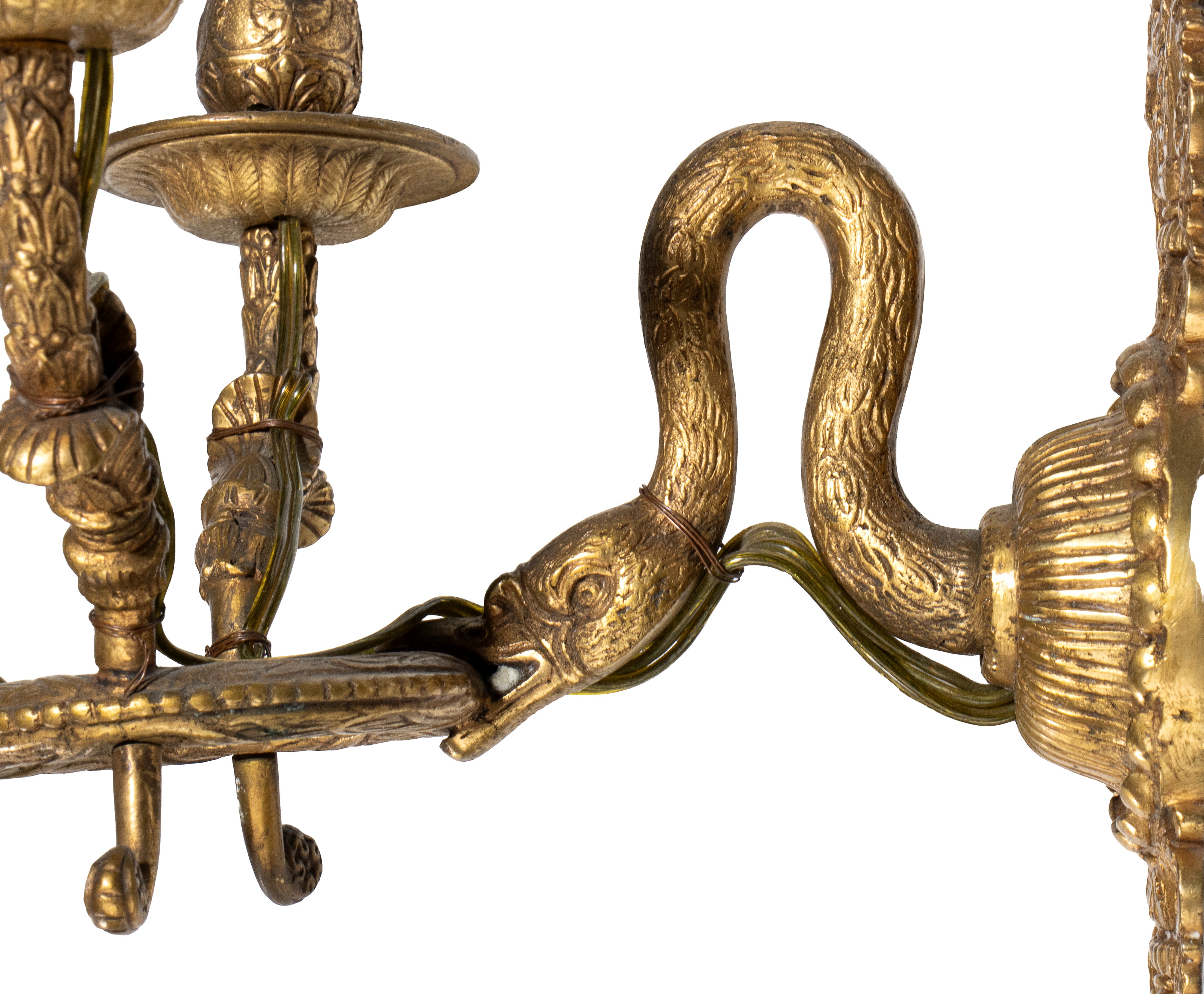 Coppia di applique, bronzo a tre bracci con colli di cigno, XIX secolo