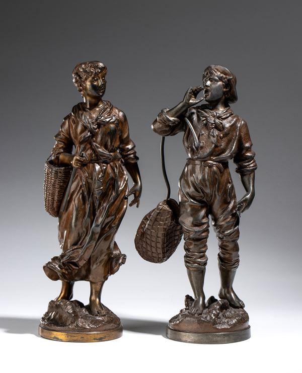 VICTOR ROUSSEAU - Pair of French bronze sculptures, signed by Rousseau