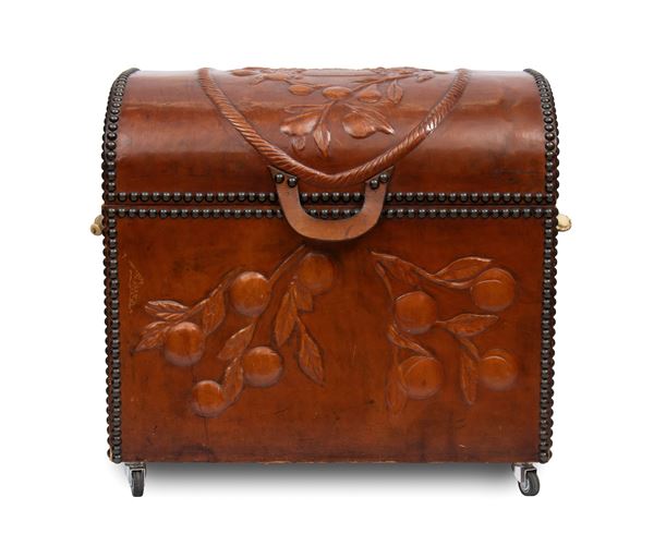 Leather trunk with deer antler handles
