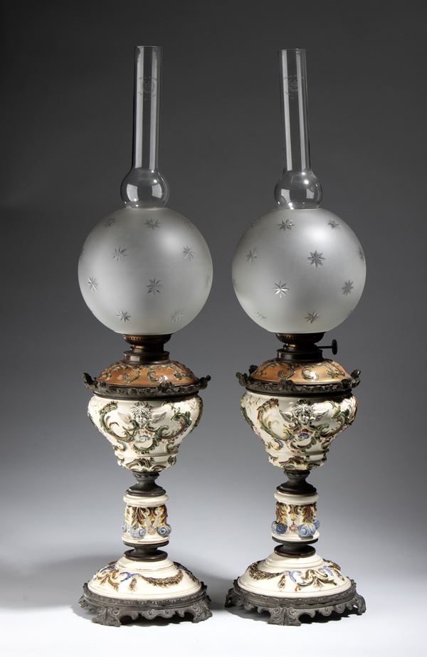 Pair of Large Kerosene Lamps 