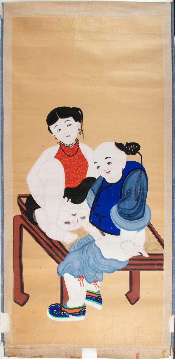 Erotic scene. Tempera and ink on paper. China, Republic period (1912-1949). 