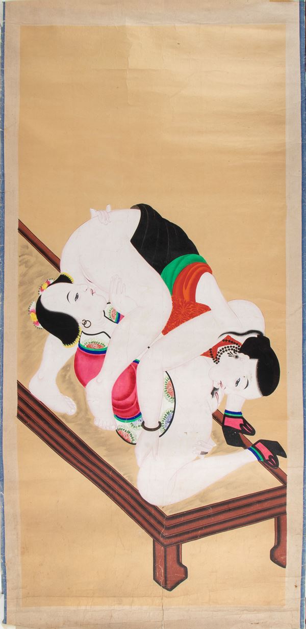 Erotic scene. Tempera and ink on paper. China, Republic period (1912-1949).