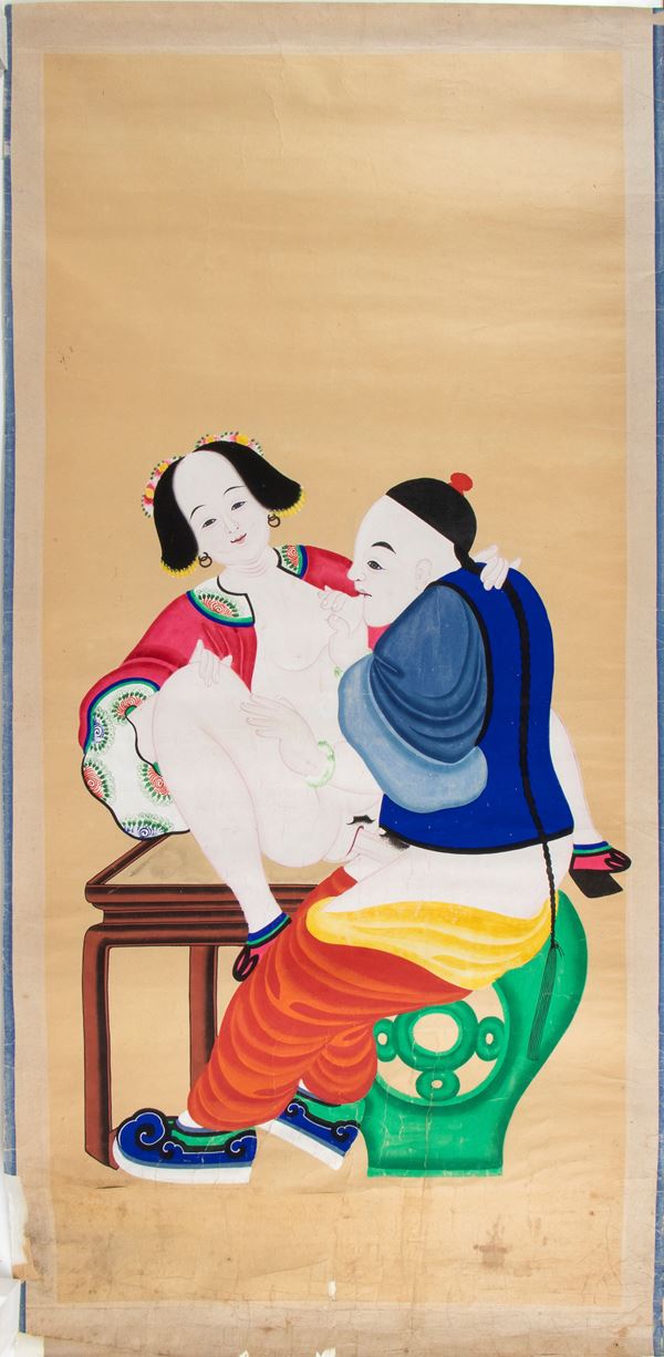 Erotic scene. Tempera and ink on paper. China, Republic period (1912-1949). 