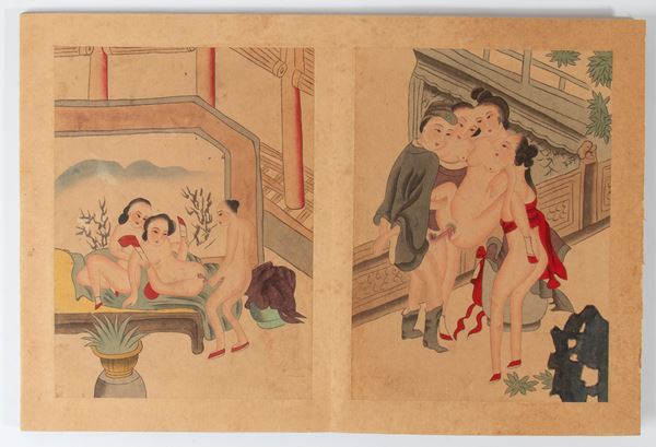 A book of eight erotic drawings on paper. China, 20th century. 