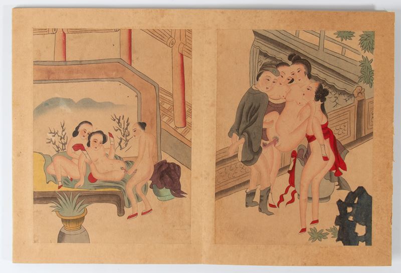 Libro di otto disegni erotici su carta. Cina, XX secolo