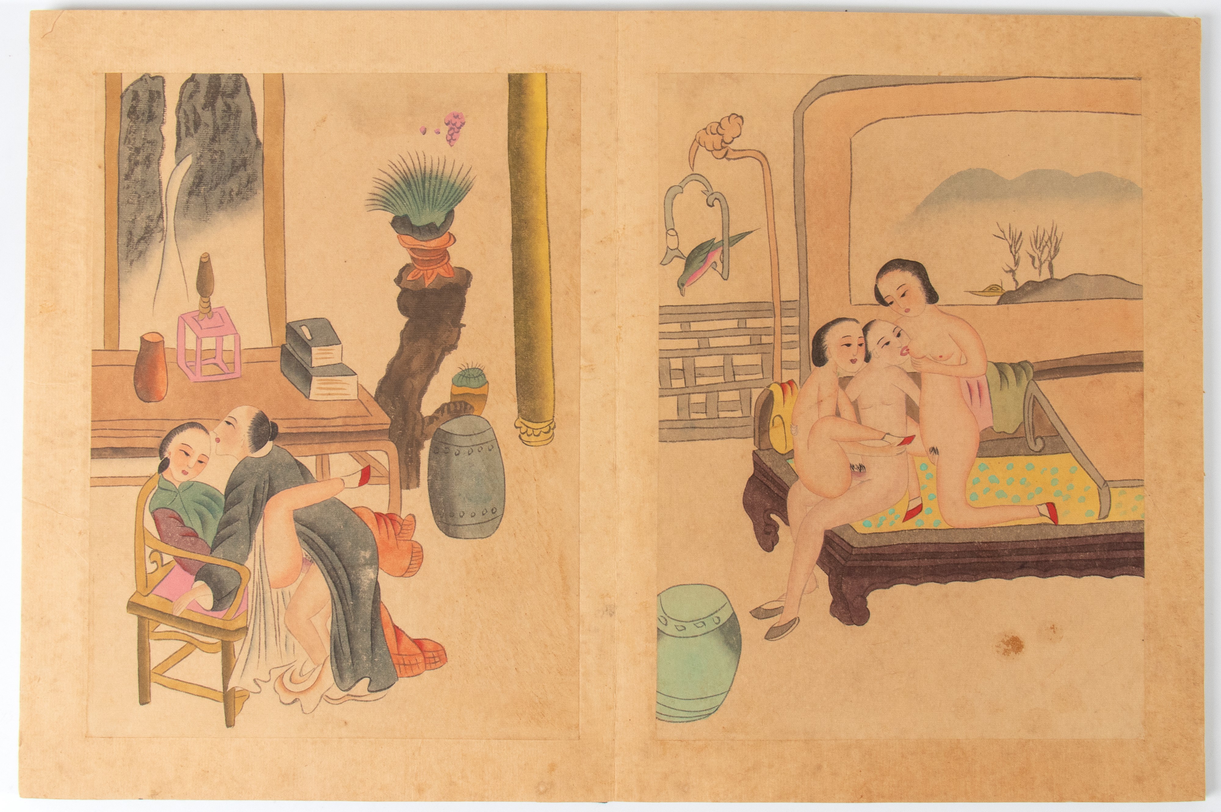 Libro di otto disegni erotici su carta. Cina, XX secolo
