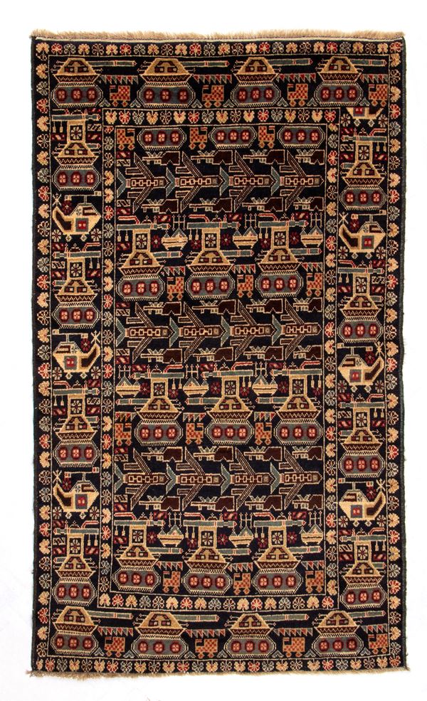 War rug. Colored wools. Afghanistan, ca. 1980.