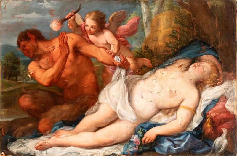 Cupido allontana un satiro da Venere dormiente
