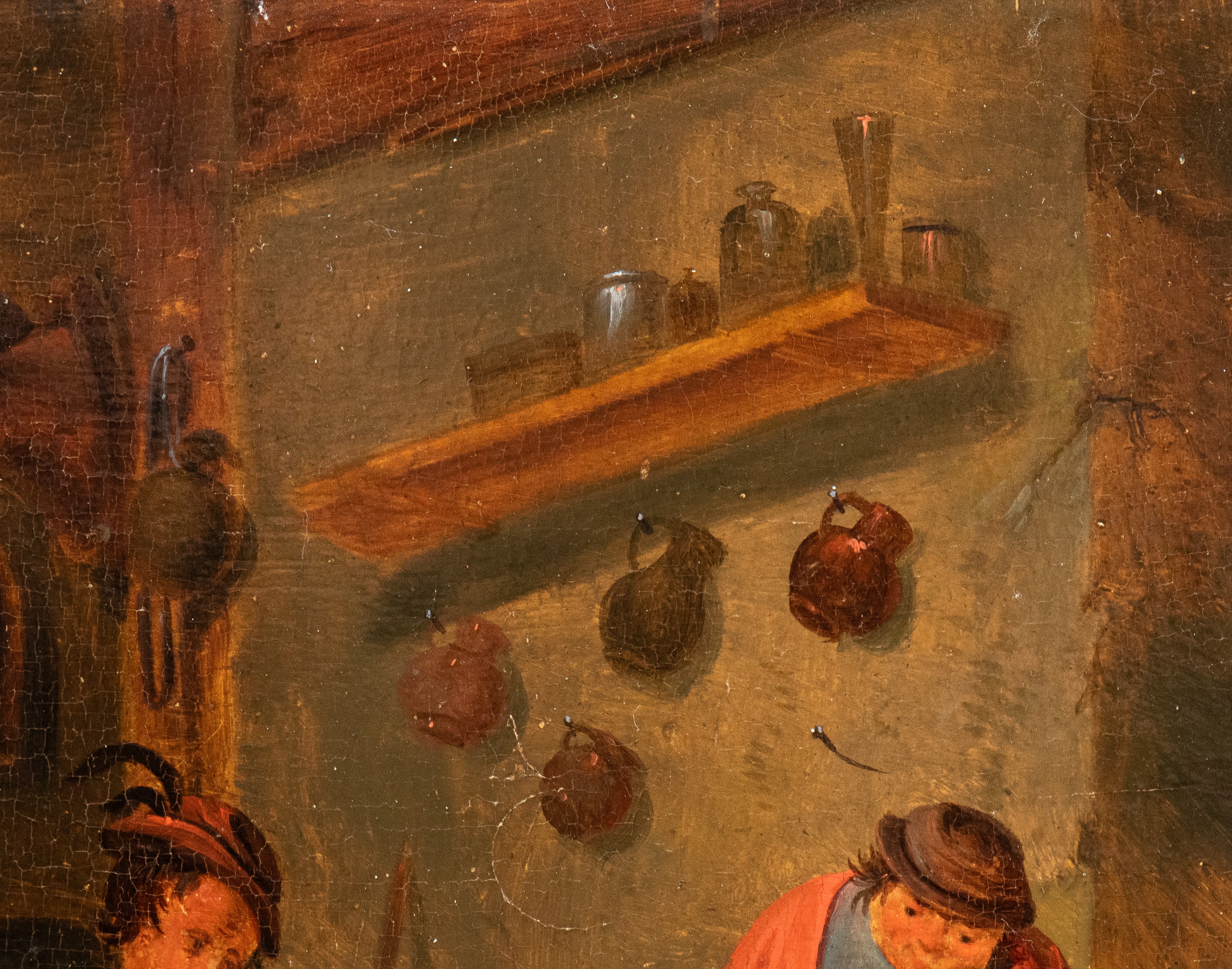 a) Interno di osteria con ostessa e avventori; b) Interno di osteria con suonatori. Coppia di dip...