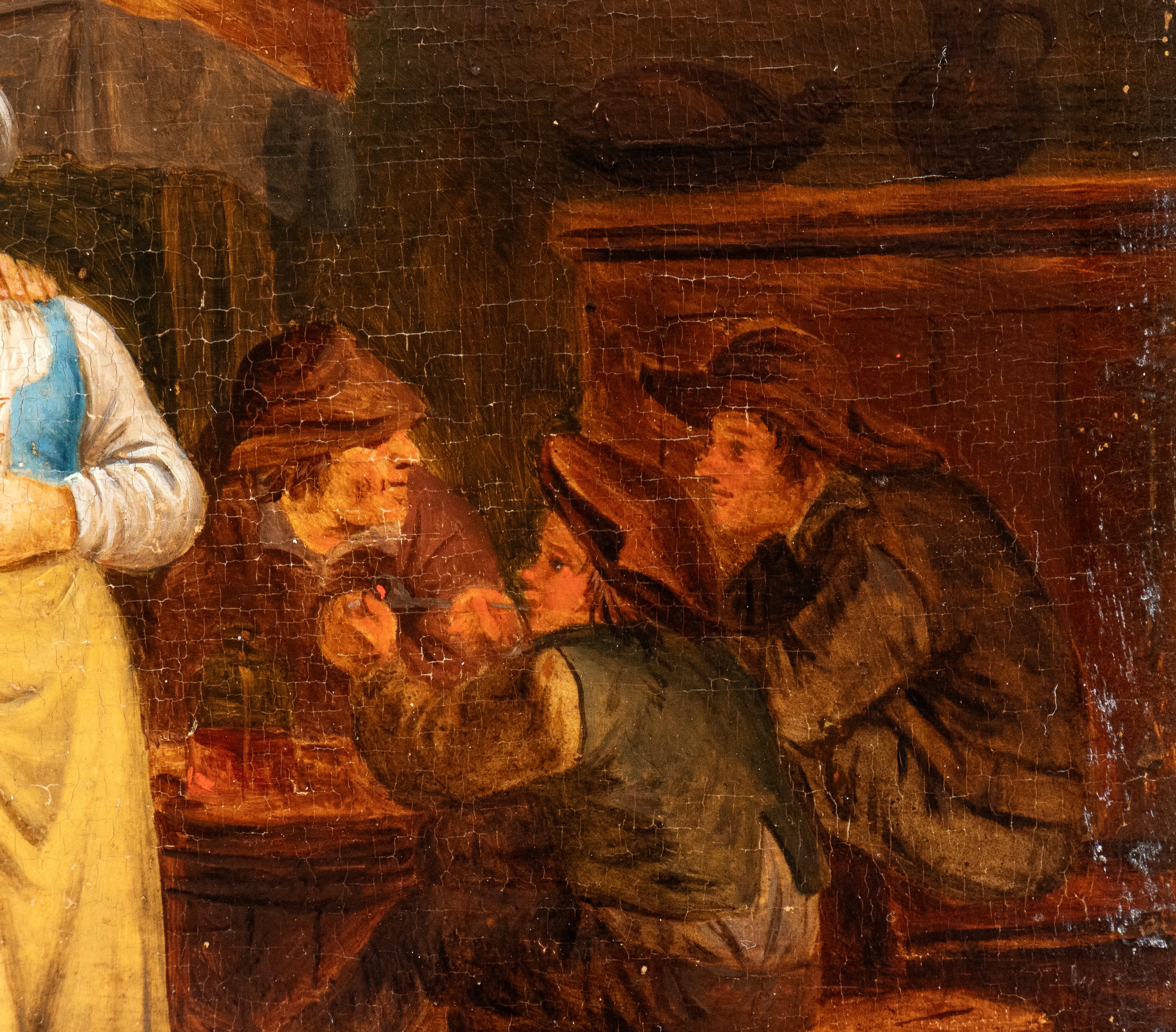 a) Interno di osteria con ostessa e avventori; b) Interno di osteria con suonatori. Coppia di dip...