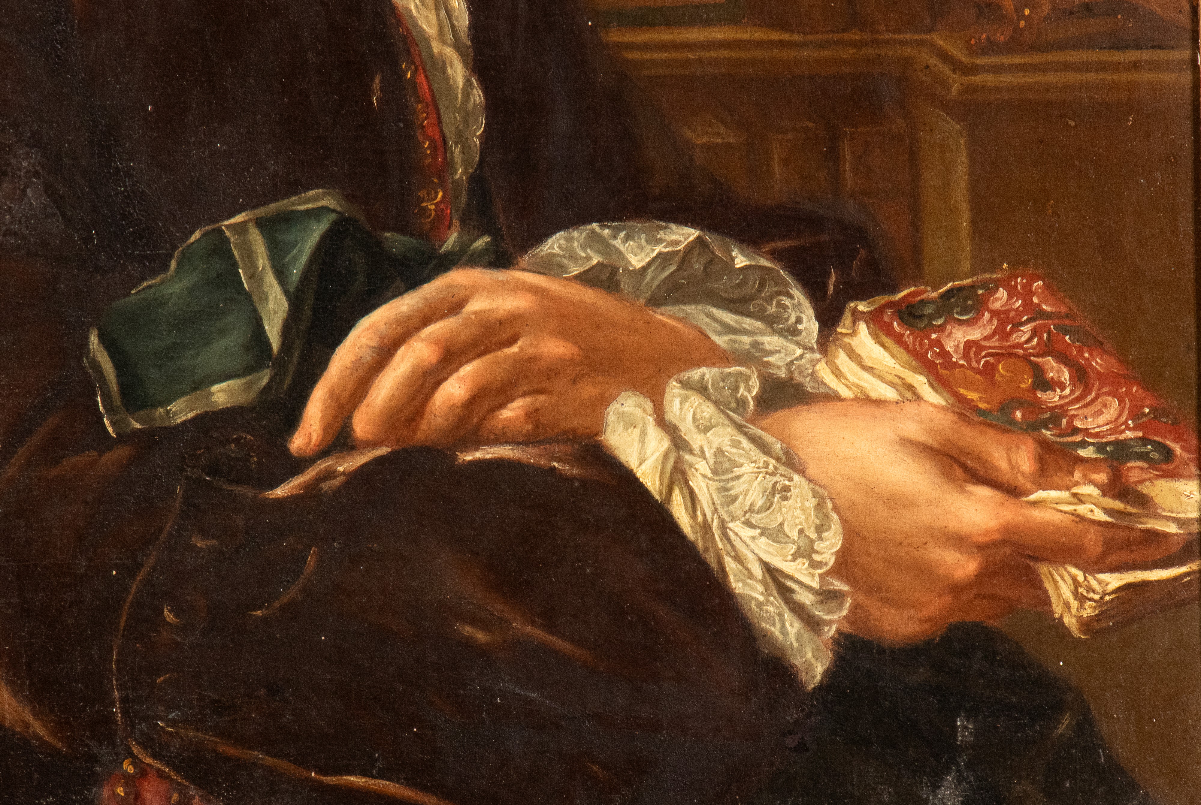 Artista Napoletano, XVIII Secolo - Ritratto virile, olio su tela riportato su tavola