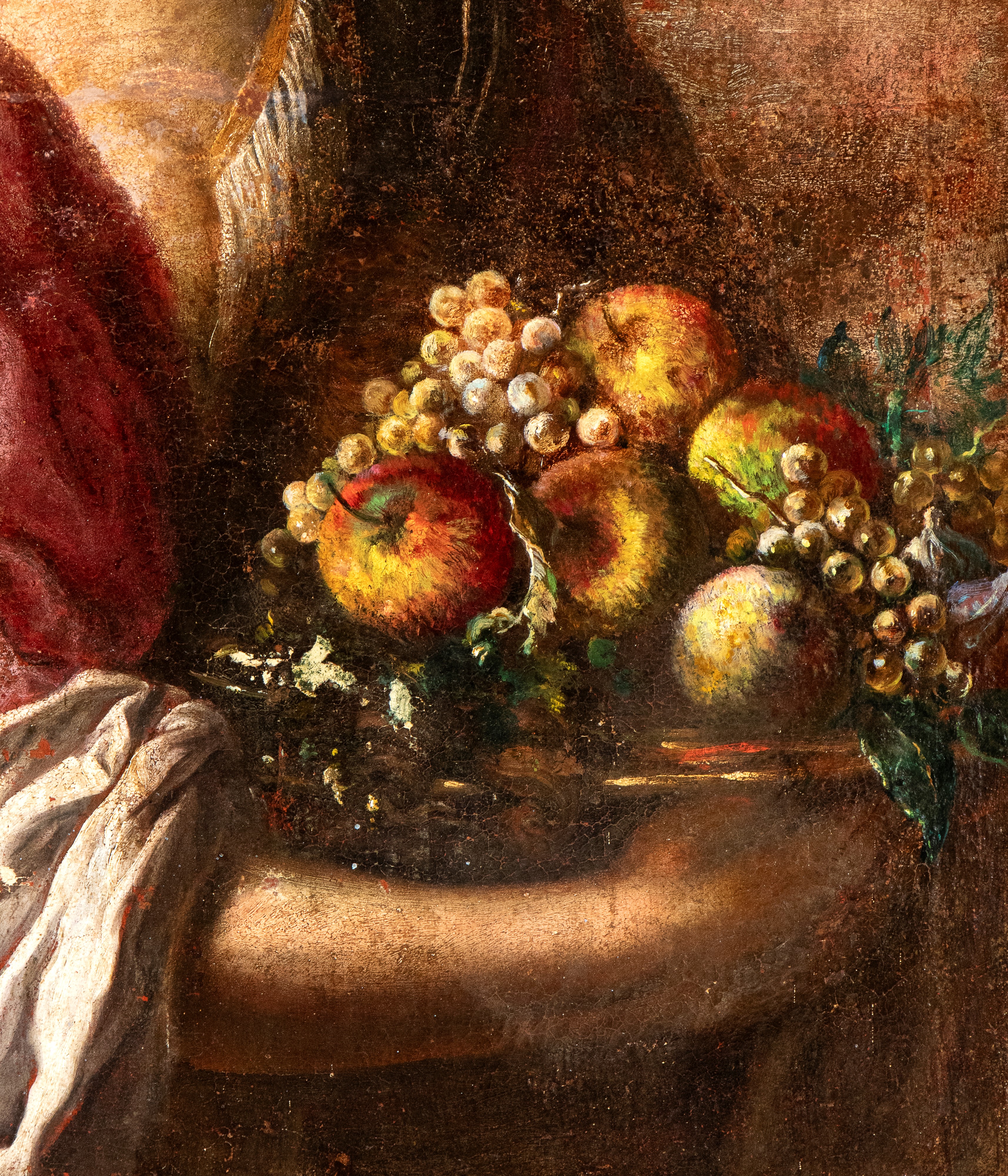 Figura femminile con cesto di frutta e paggio al seguito