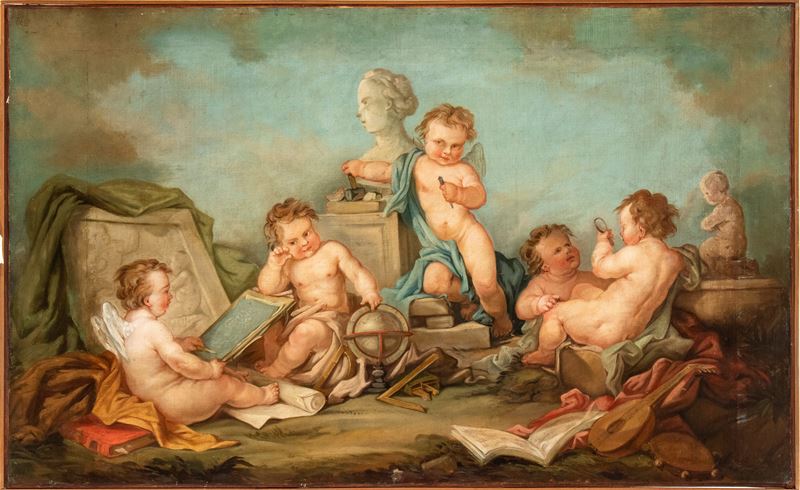 Artista Francese, XVIII Secolo - Allegoria delle Arti, olio su tela